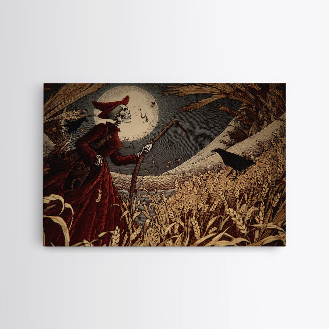 The Harvest Demon, Macabre Folk Print Art, Landscape Wall Art, Macabre Wall Art, Canvas Print, Halloween Wall Art