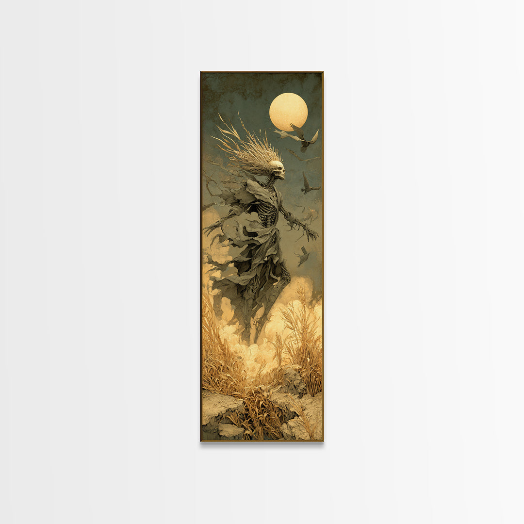 The Harvest Demon, Surreal Apocalyptic Art, Tall Narrow Wall Art, Dark Halloween Decor, Framed Canvas Print, Halloween Wall Art