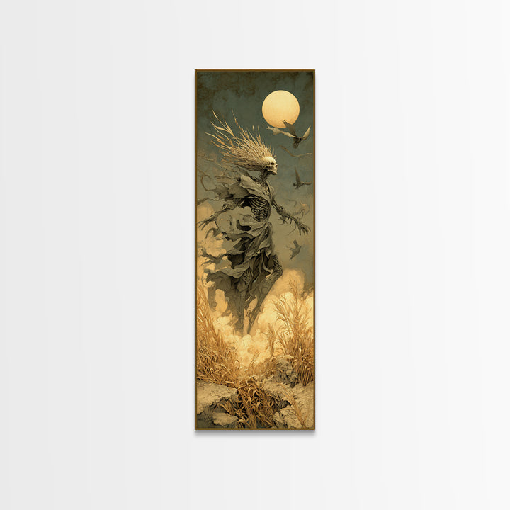 The Harvest Demon, Surreal Apocalyptic Art, Tall Narrow Wall Art, Dark Halloween Decor, Framed Canvas Print, Halloween Wall Art