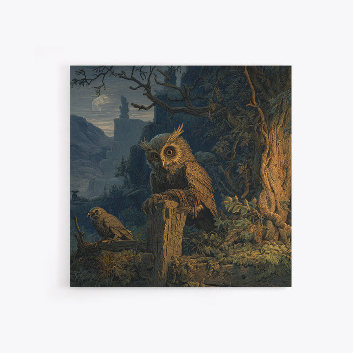 The Owl-Faced Omen, Baroque Witchcraft Art, Square Wall Art, Dark Fantasy Wall Art, Framed Canvas Print, Halloween Wall Art