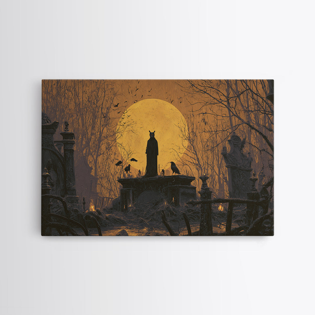 The Owl-Faced Omen, Romantic Gothic Landscape, Landscape Wall Art, Dark Halloween Decor, Canvas Print, Halloween Wall Art
