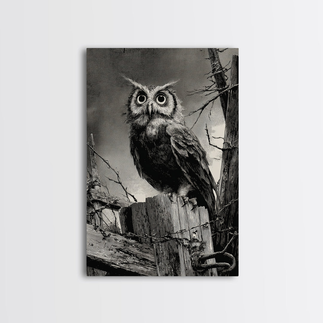 The Owl-Faced Omen, Decadent Gothic Art, Vertical Wall Art, Dark Fantasy Wall Art, Framed Canvas Print, Halloween Wall Art