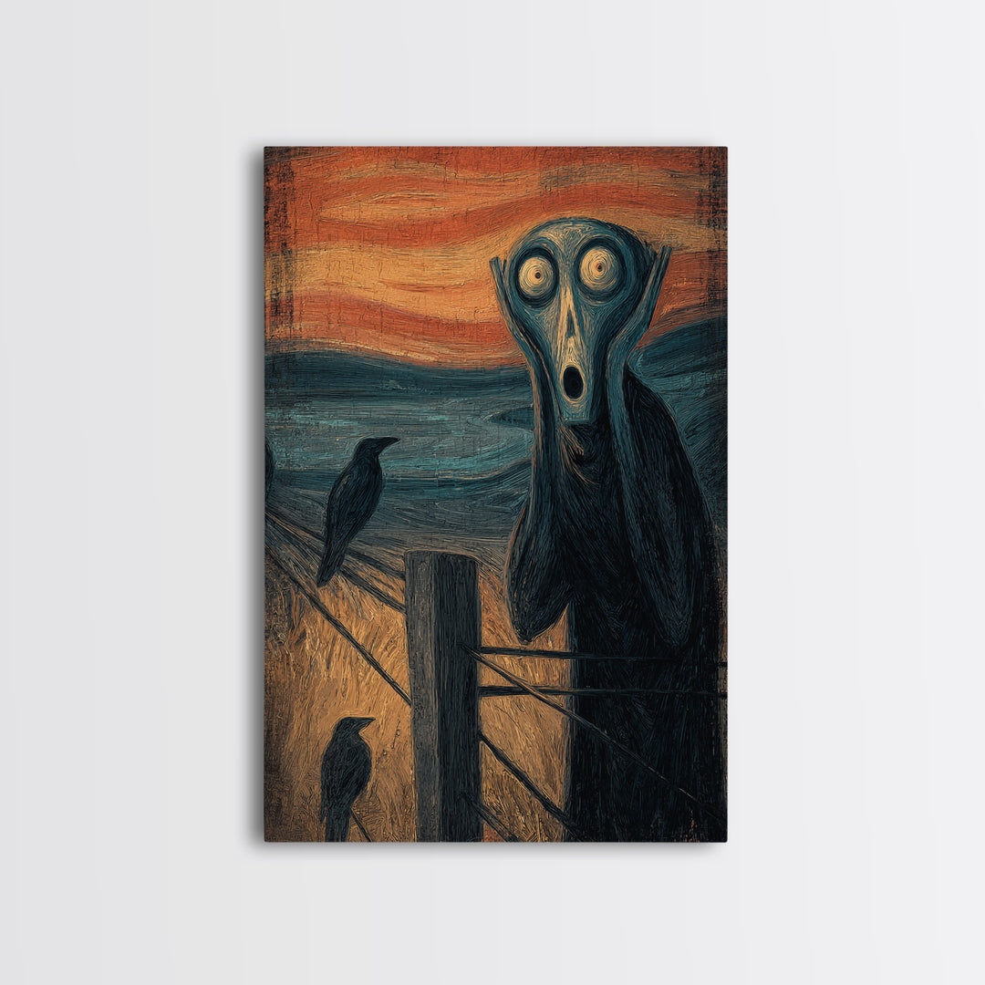 The Owl-Faced Omen, Expressionist Gothic Art, Vertical Wall Art, Macabre Wall Art, Canvas Print, Halloween Wall Art, Collectible Wall Decor