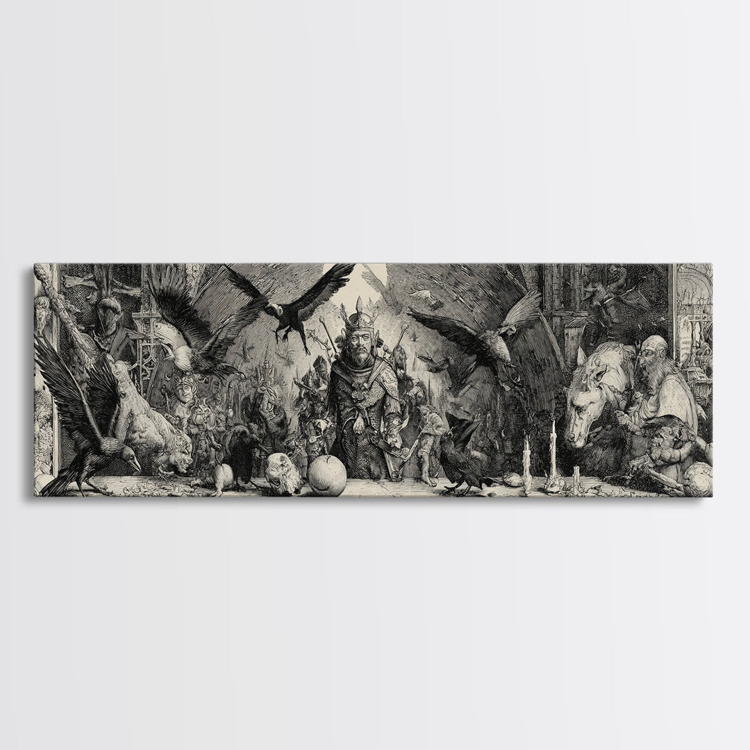 The Bat-Winged Imp, Renaissance Engraving Art, Extra Wide Wall Art, Dark Fantasy Wall Art, Canvas Print, Halloween Wall Art