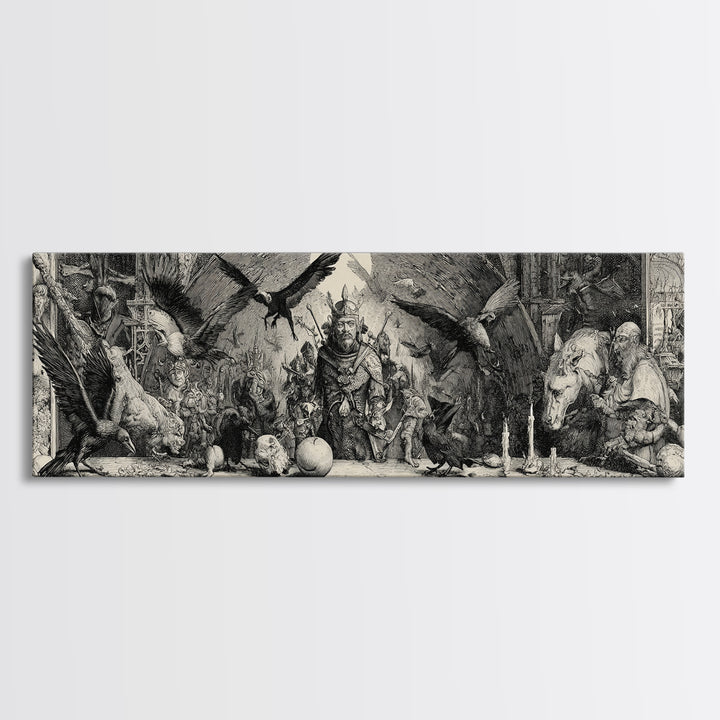 The Bat-Winged Imp, Renaissance Engraving Art, Extra Wide Wall Art, Dark Fantasy Wall Art, Canvas Print, Halloween Wall Art