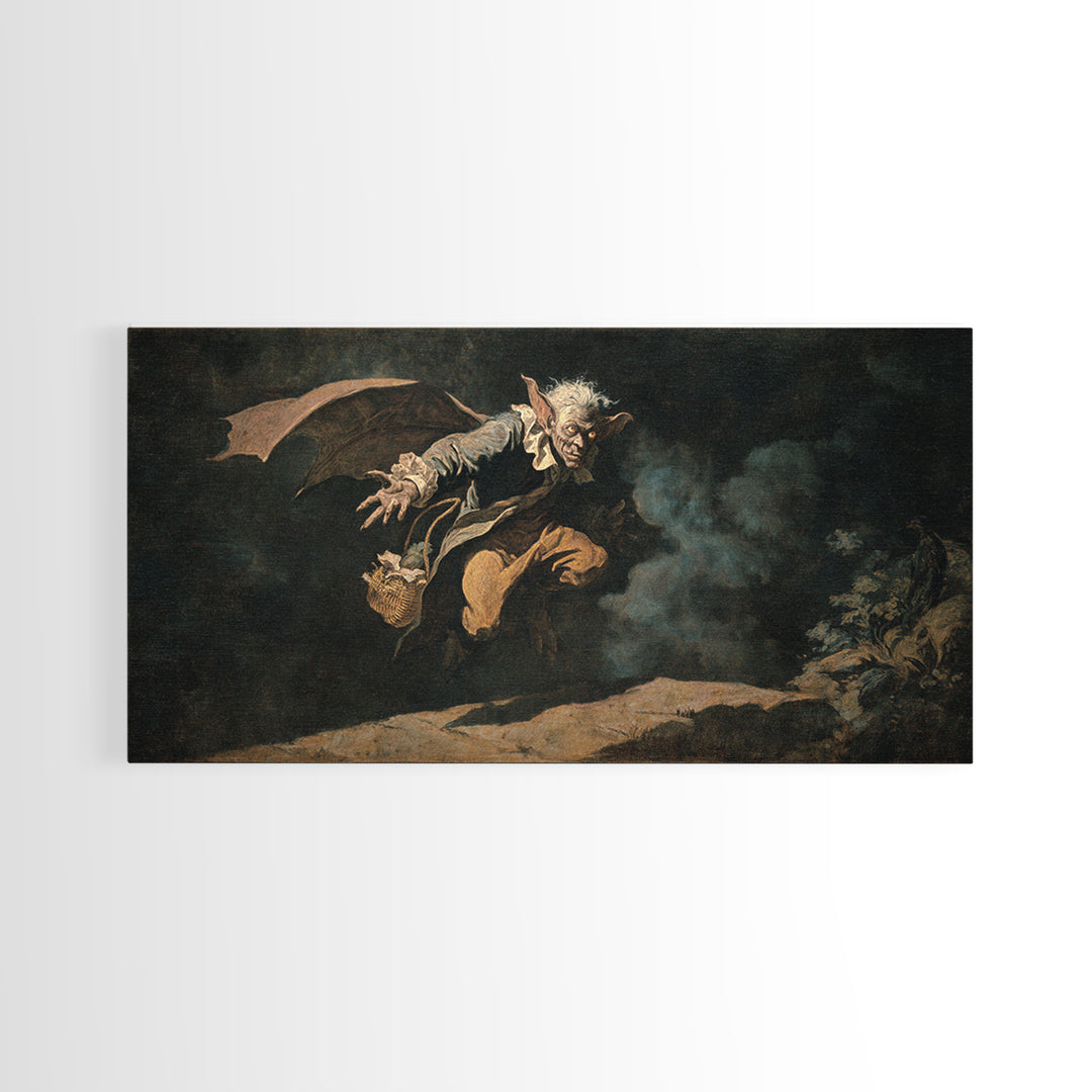 The Bat-Winged Imp, Dark Romantic Horror Art, Wide Panoramic Art, Dark Fantasy Wall Art, Canvas Print, Halloween Wall Art