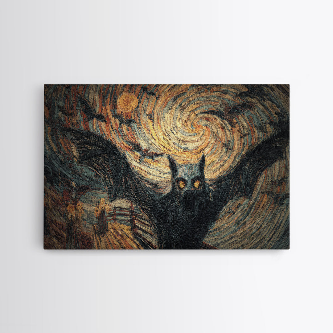 The Bat-Winged Imp, Expressionist Gothic Art, Landscape Wall Art, Macabre Wall Art, Framed Canvas Print, Halloween Wall Art