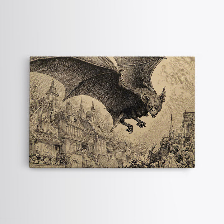 The Bat-Winged Imp, Victorian Macabre Art, Landscape Wall Art, Gothic Horror Wall Art, Framed Canvas Print, Halloween Wall Art