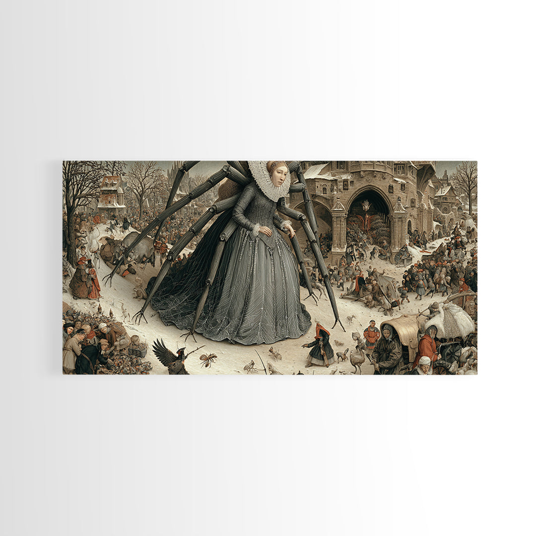 The Spider Queen, Northern Renaissance Horror, Wide Panoramic Art, Gothic Horror Wall Art, Canvas Print, Halloween Wall Art