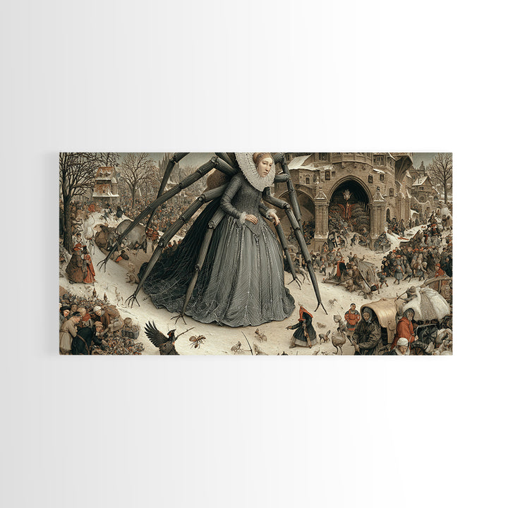 The Spider Queen, Northern Renaissance Horror, Wide Panoramic Art, Gothic Horror Wall Art, Canvas Print, Halloween Wall Art