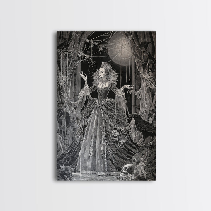 The Spider Queen, Danse Macabre Art, Vertical Wall Art, Dark Halloween Decor, Framed Canvas Print, Halloween Wall Art