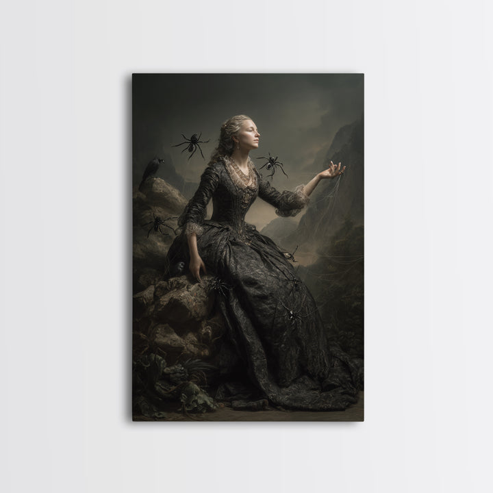 The Spider Queen, Baroque Witchcraft Art, Vertical Wall Art, Dark Halloween Decor, Canvas Print, Halloween Wall Art, Dark Fantasy Art