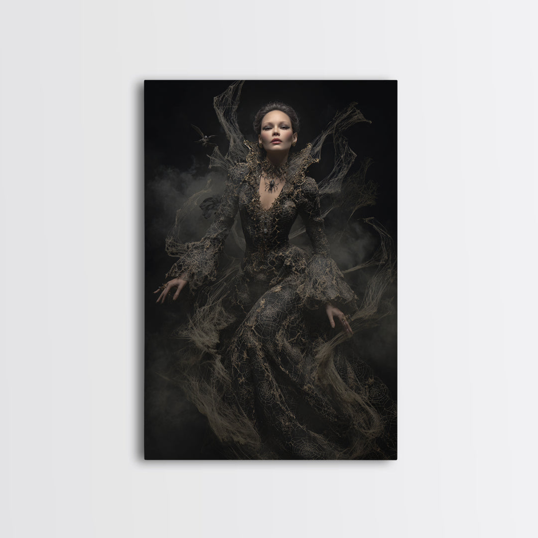 The Spider Queen, Dark Romantic Horror Art, Vertical Wall Art, Dark Fantasy Wall Art, Framed Canvas Print, Halloween Wall Art