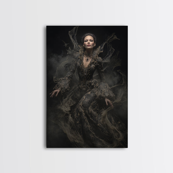 The Spider Queen, Dark Romantic Horror Art, Vertical Wall Art, Dark Fantasy Wall Art, Framed Canvas Print, Halloween Wall Art