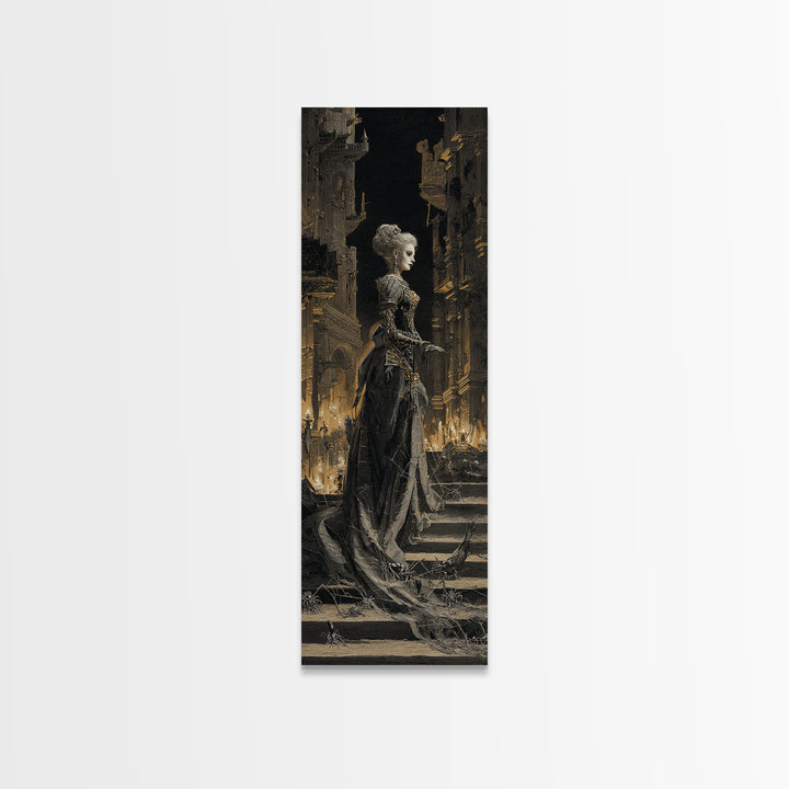 The Spider Queen, Architectural Etching Art, Tall Narrow Wall Art, Dark Fantasy Wall Art, Canvas Print, Halloween Wall Art