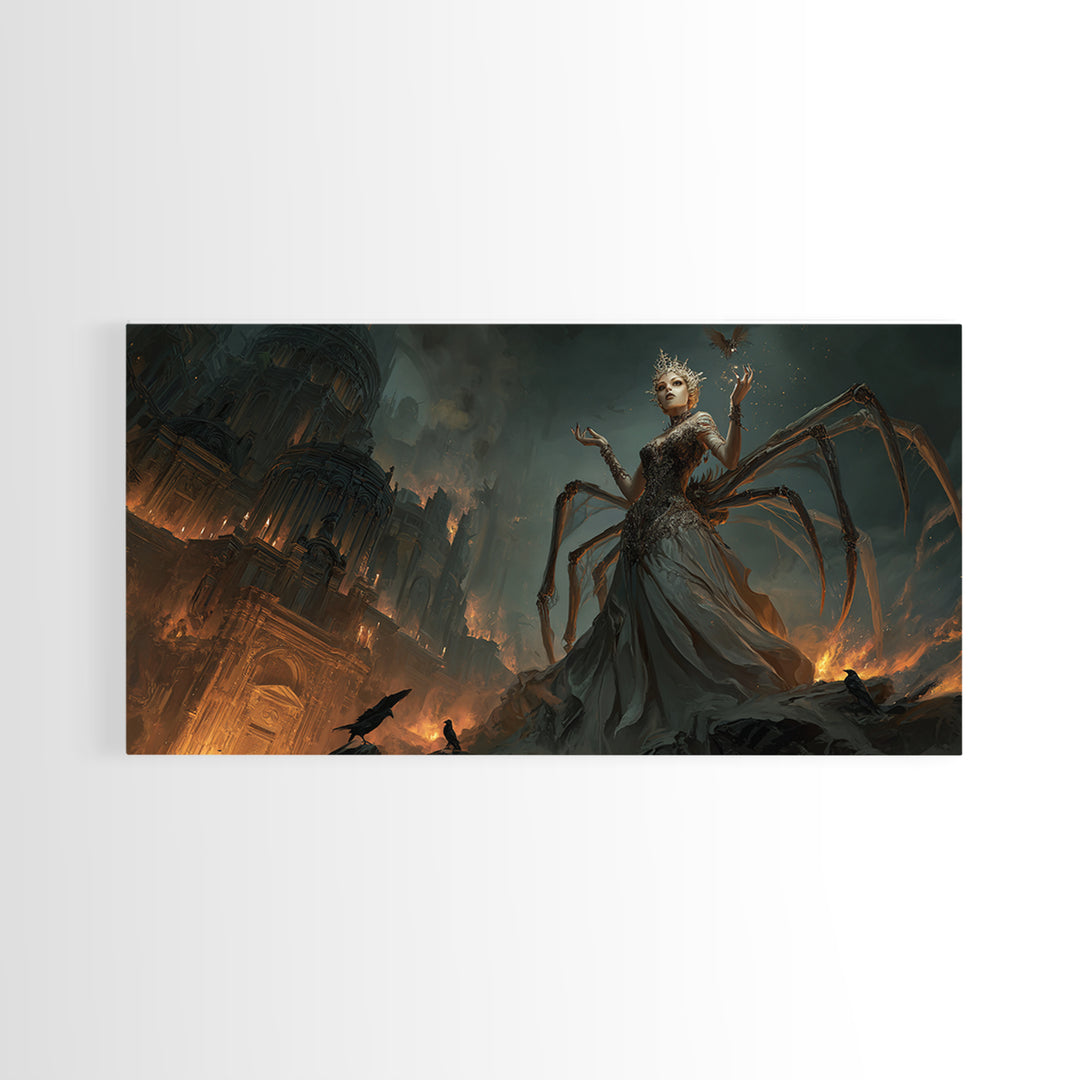 The Spider Queen, Apocalyptic Romantic Art, Wide Panoramic Art, Dark Fantasy Wall Art, Canvas Print, Halloween Wall Art, Gothic Home Decor