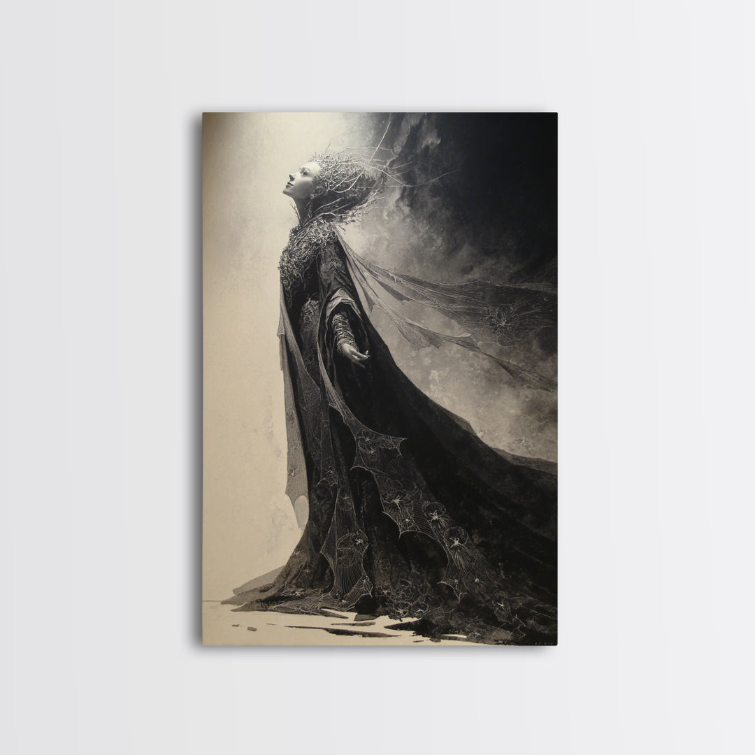 The Spider Queen, Symbolist Dream Art, Vertical Wall Art, Dark Fantasy Wall Art, Framed Canvas Print, Halloween Wall Art