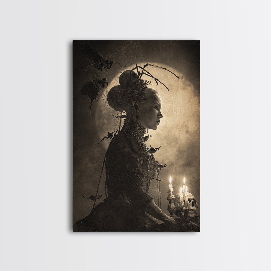 The Spider Queen, Decadent Gothic Art, Vertical Wall Art, Dark Halloween Decor, Canvas Print, Halloween Wall Art, Seasonal Home Decor