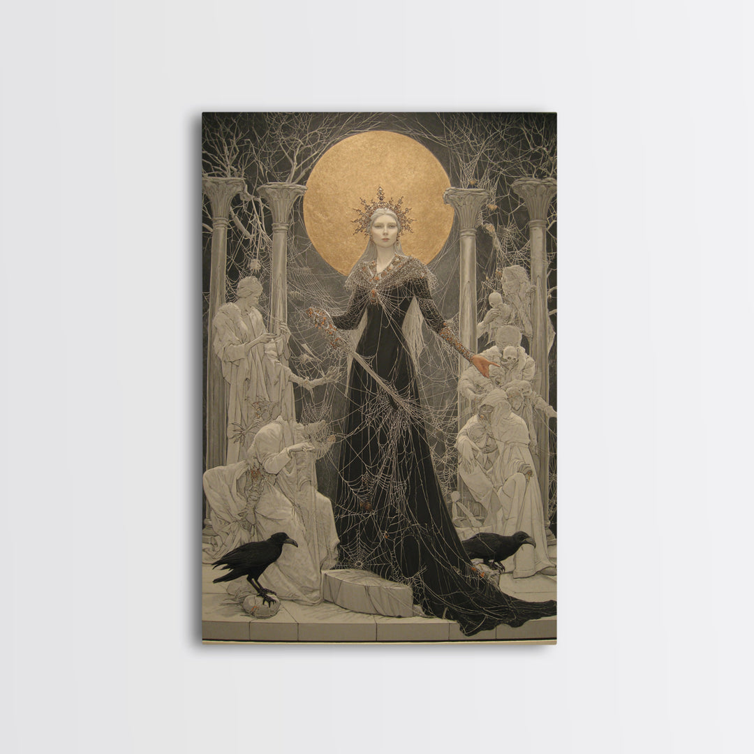 The Spider Queen, Symbolist Death Art, Vertical Wall Art, Gothic Horror Wall Art, Framed Canvas Print, Halloween Wall Art