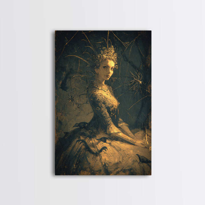 The Spider Queen, Expressionist Gothic Art, Vertical Wall Art, Gothic Horror Wall Art, Framed Canvas Print, Halloween Wall Art