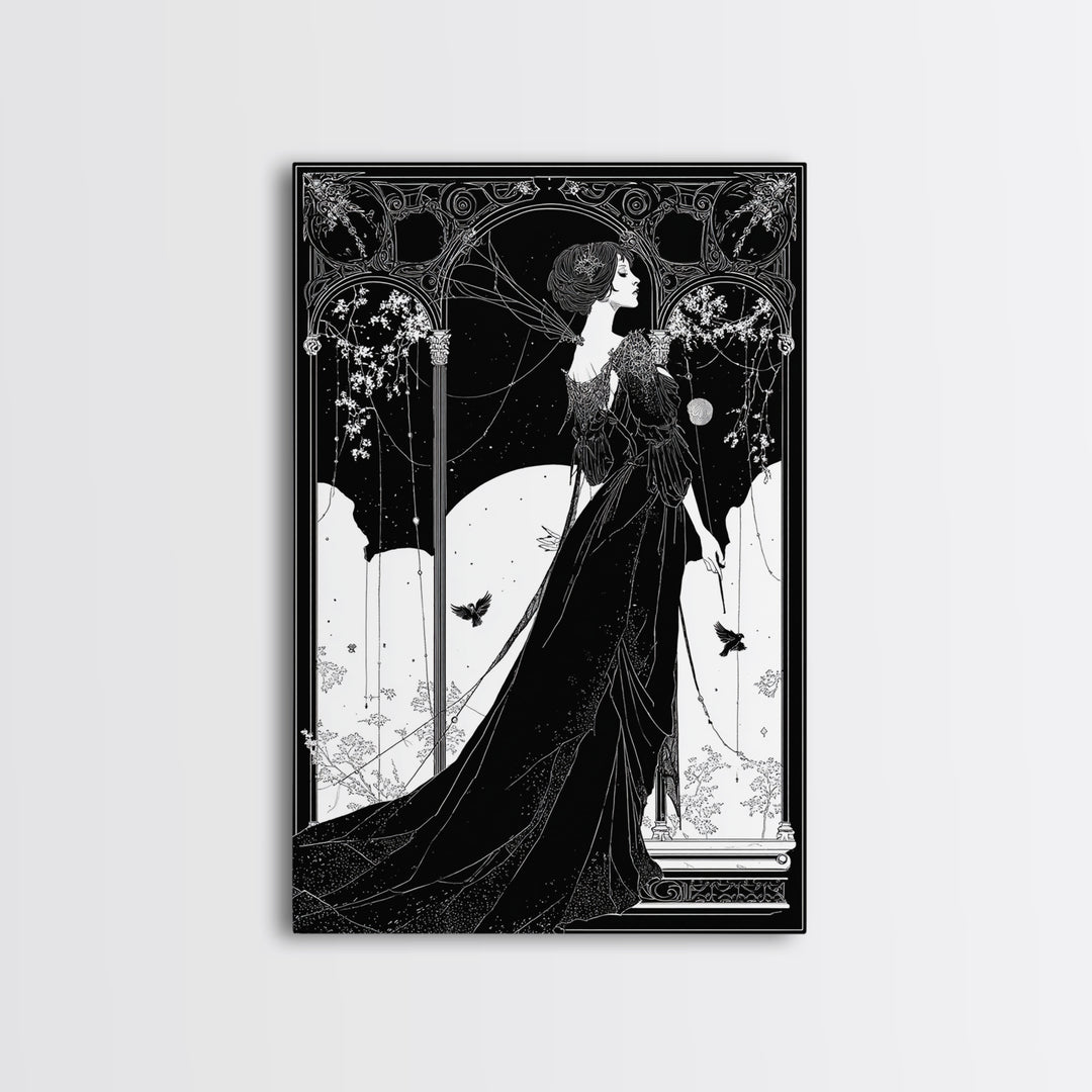 The Spider Queen, Decadent Line Art, Vertical Wall Art, Macabre Wall Art, Canvas Print, Halloween Wall Art, Dark Fantasy Art