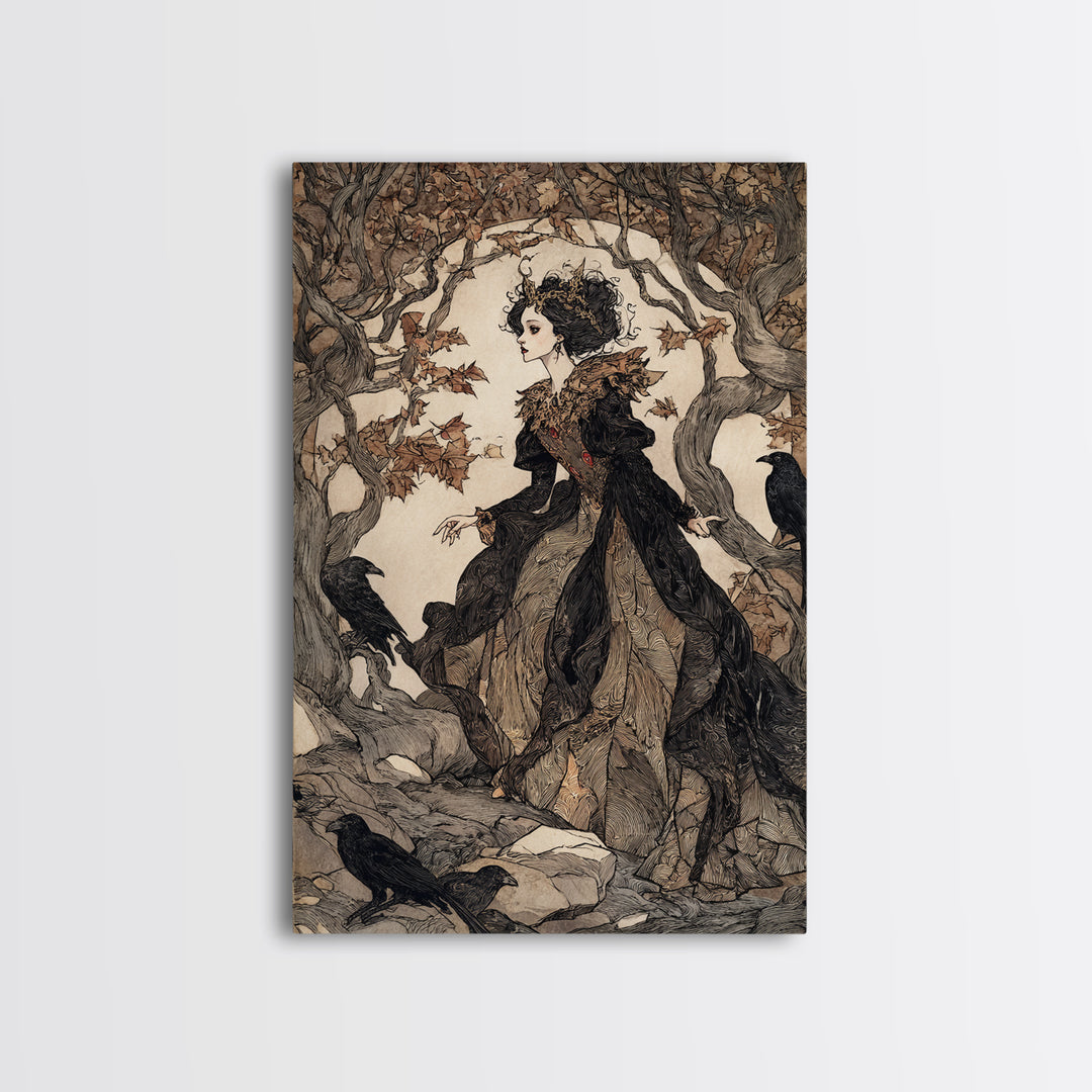 The Spider Queen, Gothic Storybook Art, Vertical Wall Art, Macabre Wall Art, Framed Canvas Print, Halloween Wall Art, Halloween Decor