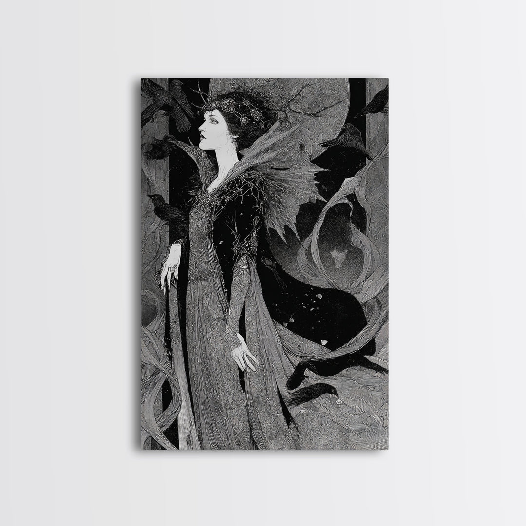 The Spider Queen, Stained Glass Gothic Art, Vertical Wall Art, Dark Halloween Decor, Canvas Print, Halloween Wall Art