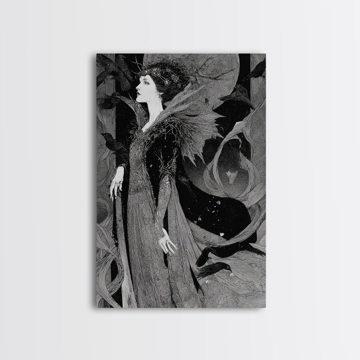 The Spider Queen, Stained Glass Gothic Art, Vertical Wall Art, Dark Halloween Decor, Canvas Print, Halloween Wall Art