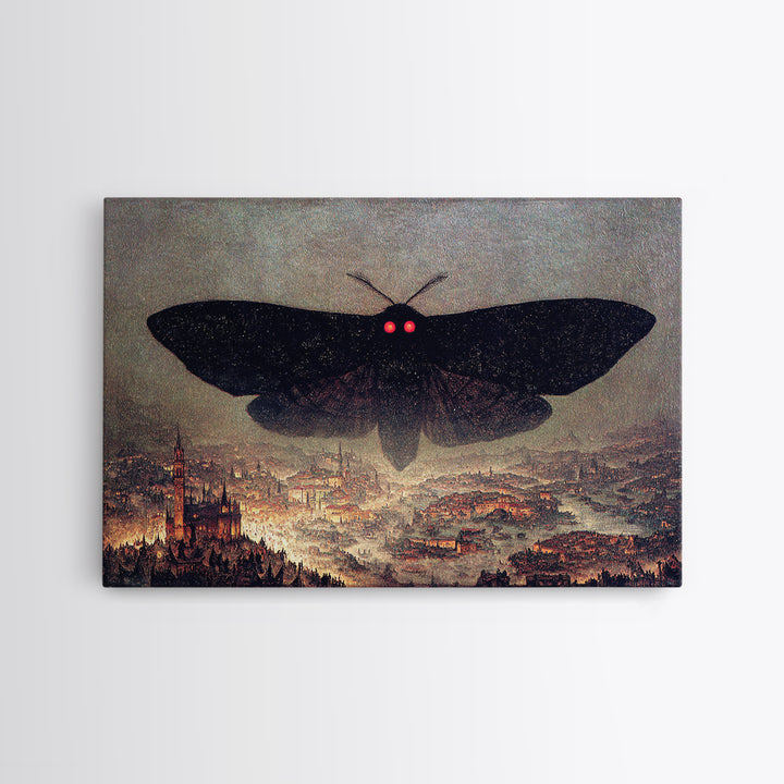 The Red-Eyed Moth Creature, Medieval Grotesque Art, Landscape Wall Art, Dark Fantasy Wall Art, Framed Canvas Print, Dark Fantasy Art