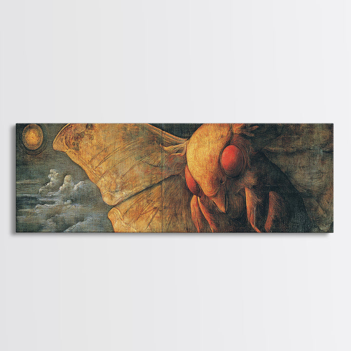 The Red-Eyed Moth Creature, Dark Renaissance Art, Extra Wide Wall Art, Dark Fantasy Wall Art, Canvas Print, Halloween Wall Art