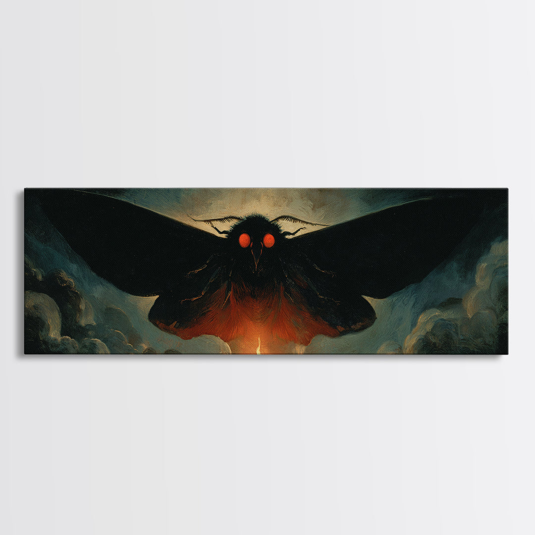 The Red-Eyed Moth Creature, Visionary Gothic Art, Extra Wide Wall Art, Dark Fantasy Wall Art, Framed Canvas Print, Halloween Wall Art
