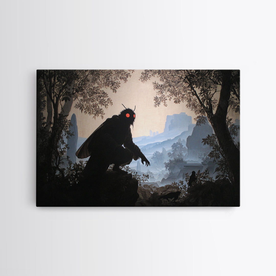 The Red-Eyed Moth Creature, Romantic Gothic Landscape, Landscape Wall Art, Gothic Horror Wall Art, Canvas Print, Halloween Decor