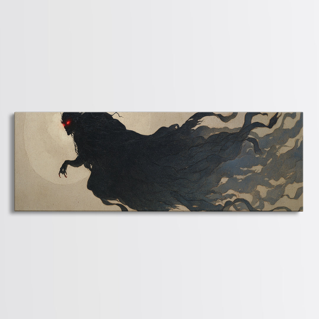 The Red-Eyed Moth Creature, Dark Symbolist Art, Extra Wide Wall Art, Gothic Horror Wall Art, Framed Canvas Print