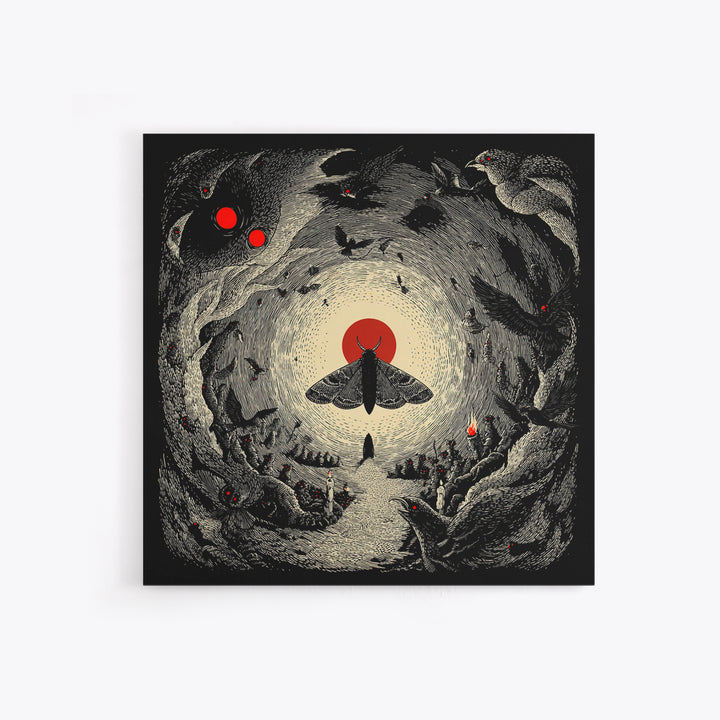 The Red-Eyed Moth Creature, Expressionist Nightmare Art, Square Wall Art, Dark Fantasy Wall Art, Canvas Print, Halloween Wall Art