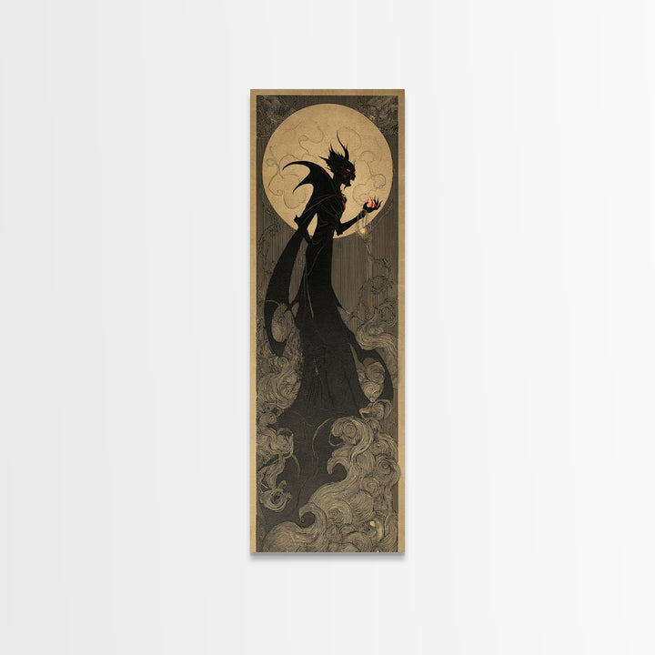 The Red-Eyed Moth Creature, Decadent Line Art, Tall Narrow Wall Art, Gothic Horror Wall Art, Framed Canvas Print