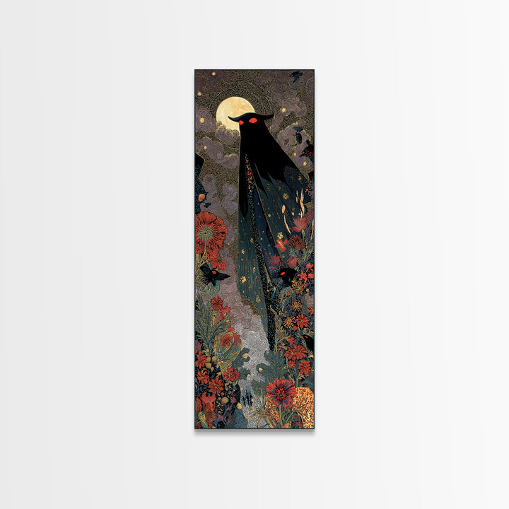 The Red-Eyed Moth Creature, Stained Glass Gothic Art, Tall Narrow Wall Art, Dark Halloween Decor, Framed Canvas Print, Halloween Wall Art