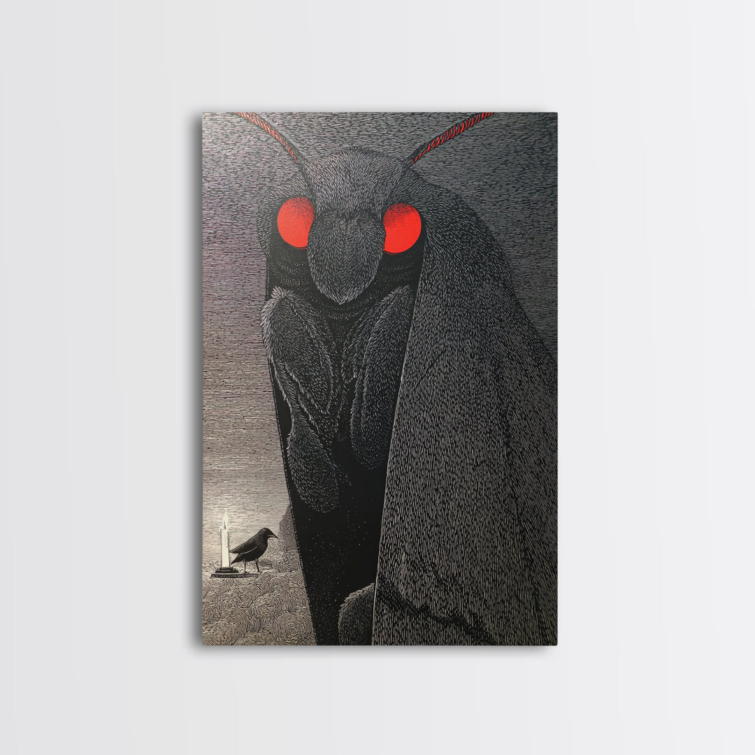 The Red-Eyed Moth Creature, Victorian Macabre Art, Vertical Wall Art, Dark Fantasy Wall Art, Canvas Print, Halloween Wall Art
