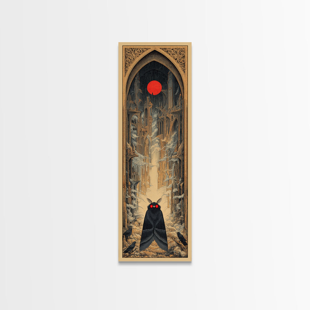 The Red-Eyed Moth Creature, Surreal Apocalyptic Art, Tall Narrow Wall Art, Dark Fantasy Wall Art, Framed Canvas Print