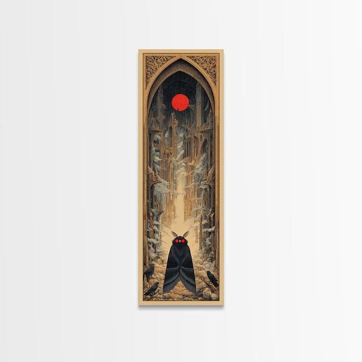 The Red-Eyed Moth Creature, Surreal Apocalyptic Art, Tall Narrow Wall Art, Dark Fantasy Wall Art, Framed Canvas Print