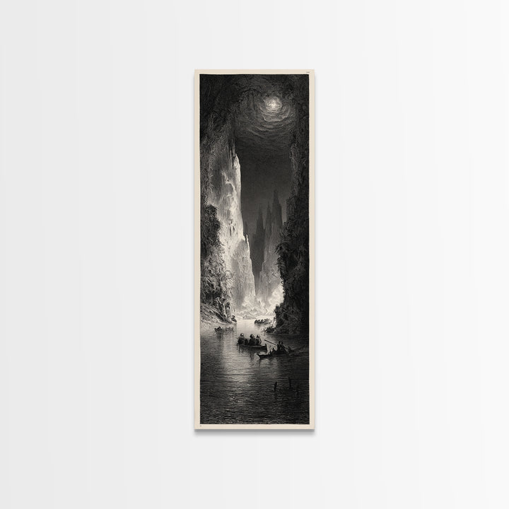 The Lake Phantom, Gothic Engraving Art, Tall Narrow Wall Art, Dark Fantasy Wall Art, Framed Canvas Print, Halloween Wall Art