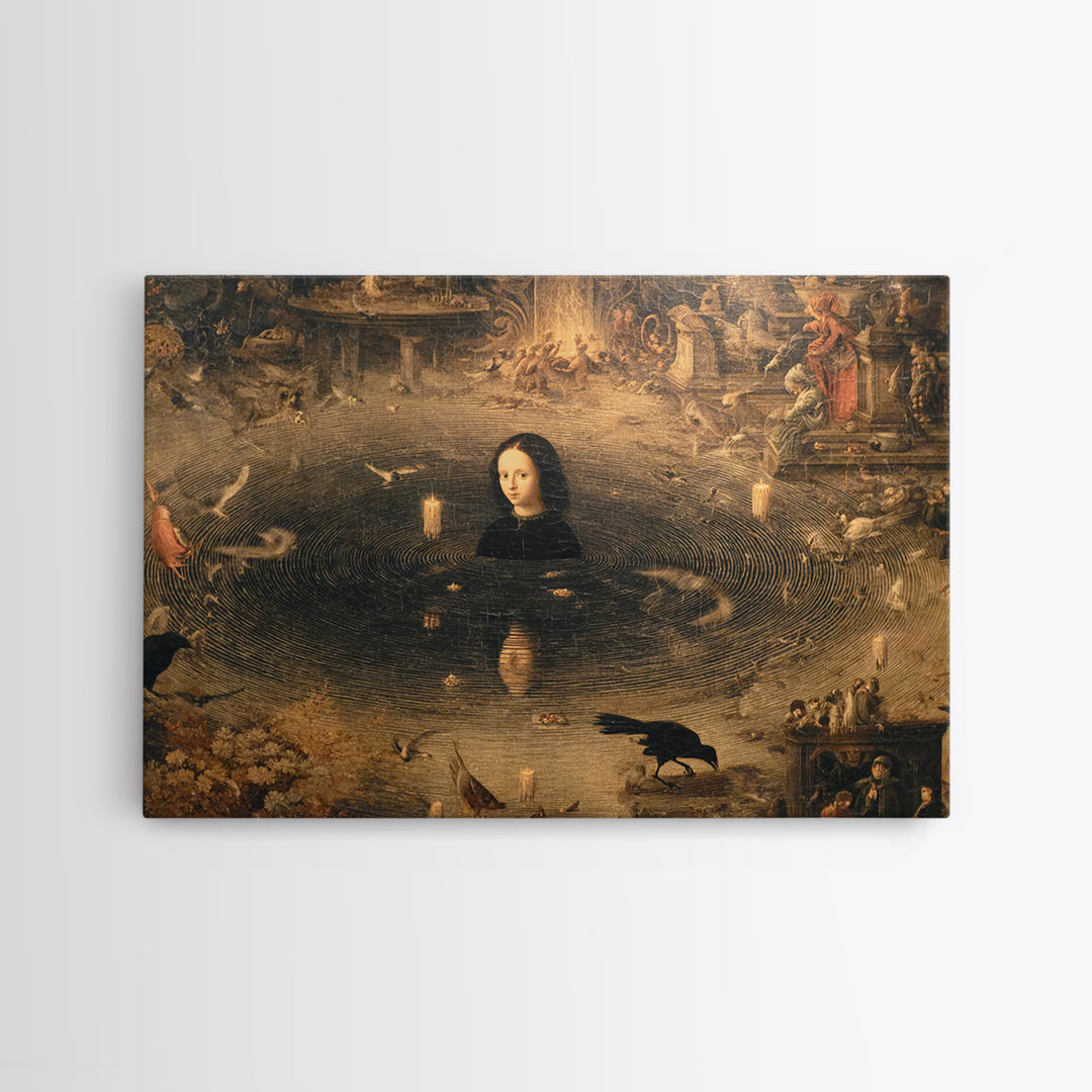 The Lake Phantom, Medieval Grotesque Art, Landscape Wall Art, Dark Halloween Decor, Canvas Print, Halloween Wall Art