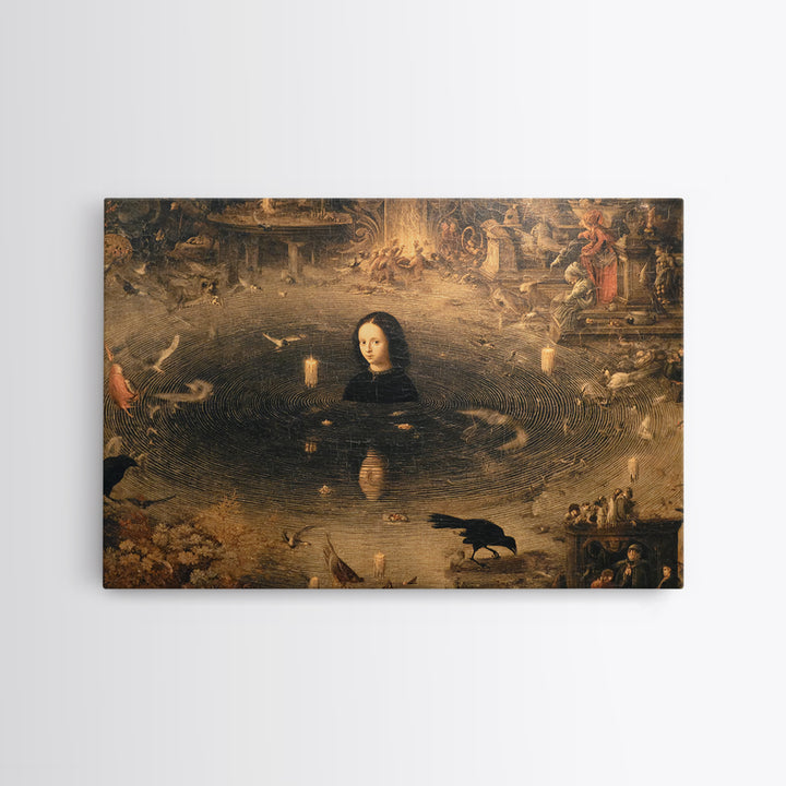 The Lake Phantom, Medieval Grotesque Art, Landscape Wall Art, Dark Halloween Decor, Canvas Print, Halloween Wall Art