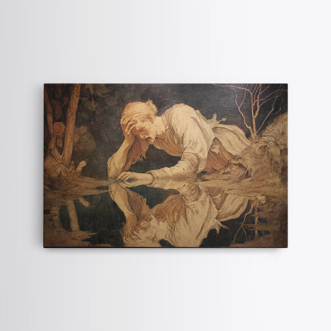 The Lake Phantom, Dark Renaissance Art, Landscape Wall Art, Macabre Wall Art, Framed Canvas Print, Halloween Wall Art