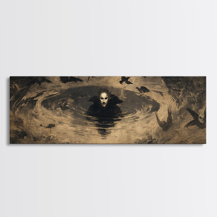 The Lake Phantom, Dark Romantic Horror Art, Extra Wide Wall Art, Macabre Wall Art, Framed Canvas Print, Halloween Wall Art