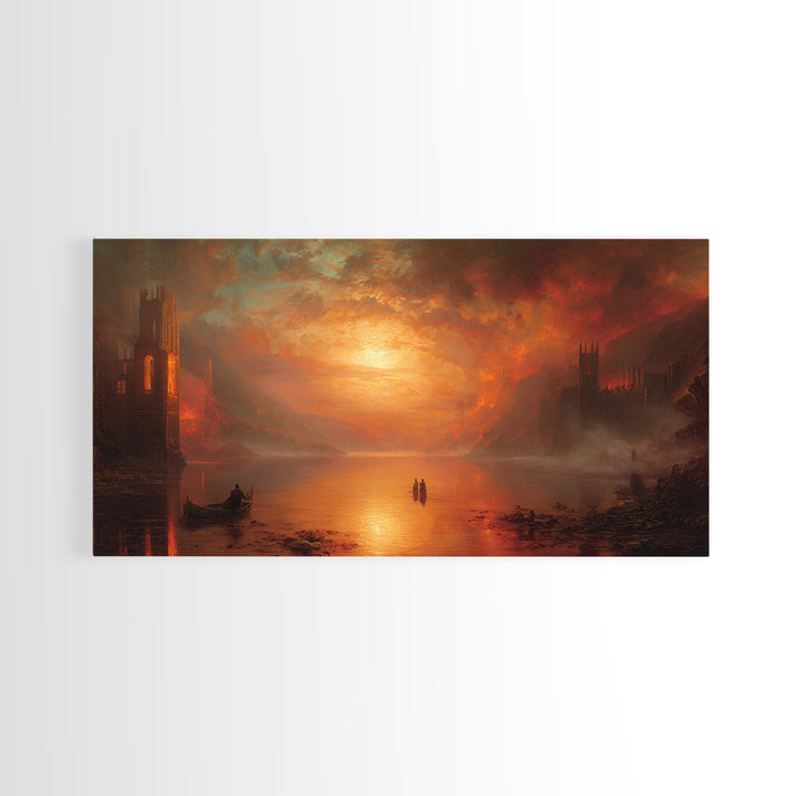 The Lake Phantom, Apocalyptic Romantic Art, Wide Panoramic Art, Gothic Horror Wall Art, Framed Canvas Print, Halloween Wall Art