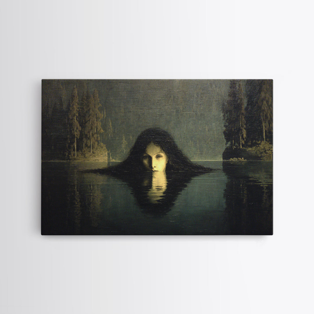 The Lake Phantom, Symbolist Gothic Landscape, Landscape Wall Art, Dark Halloween Decor, Framed Canvas Print, Halloween Wall Art