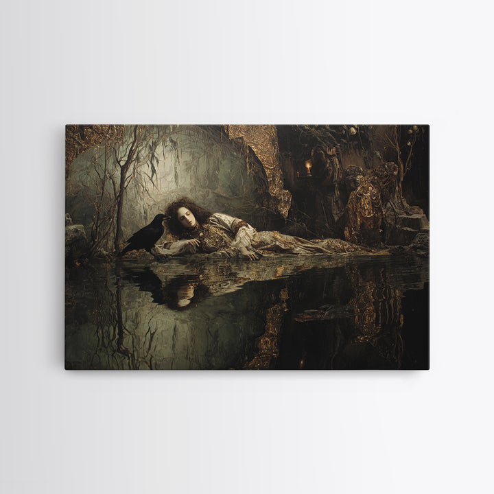The Lake Phantom, Ornate Symbolist Art, Landscape Wall Art, Dark Fantasy Wall Art, Framed Canvas Print, Halloween Wall Art