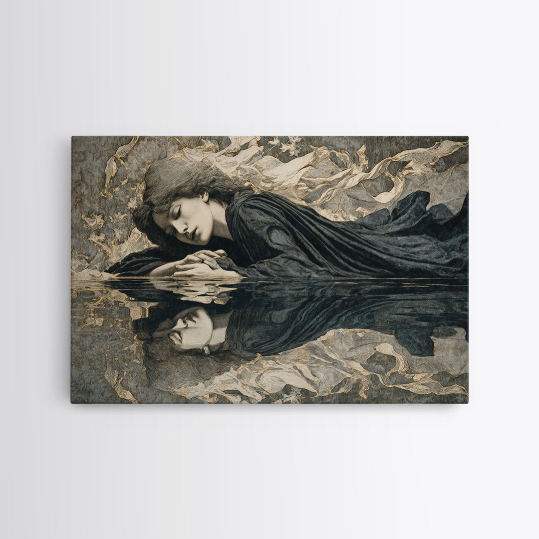 The Lake Phantom, Symbolist Death Art, Landscape Wall Art, Macabre Wall Art, Framed Canvas Print, Halloween Wall Art