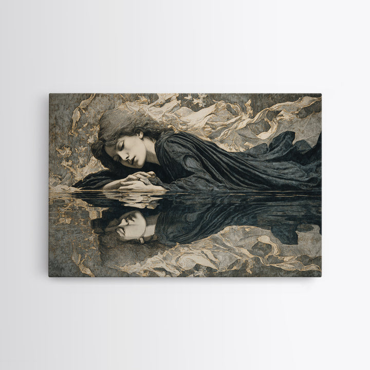 The Lake Phantom, Symbolist Death Art, Landscape Wall Art, Macabre Wall Art, Framed Canvas Print, Halloween Wall Art