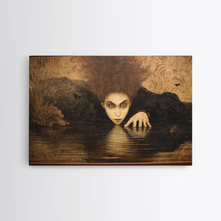 The Lake Phantom, Dark Symbolist Art, Landscape Wall Art, Gothic Horror Wall Art, Framed Canvas Print, Halloween Wall Art